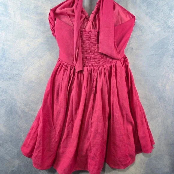 Do+Be Pink Halter Mini Dress Ruched Smocked Back Pleated Summer Party Womens M - Picture 7 of 8